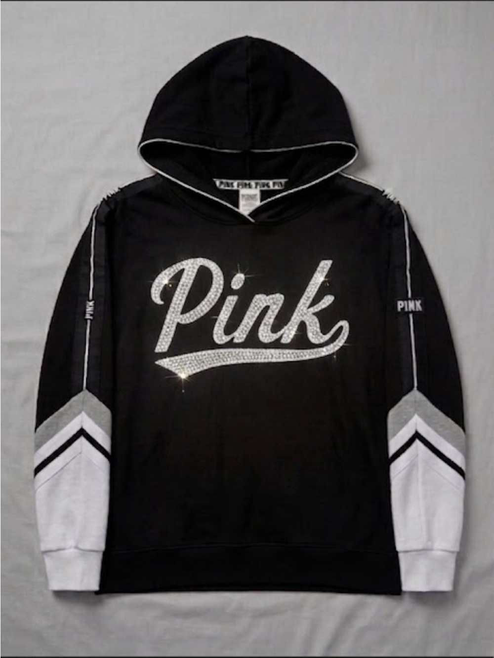 PINK Victoria's Secret Black Hoodie with Silver Rhinestone Logo